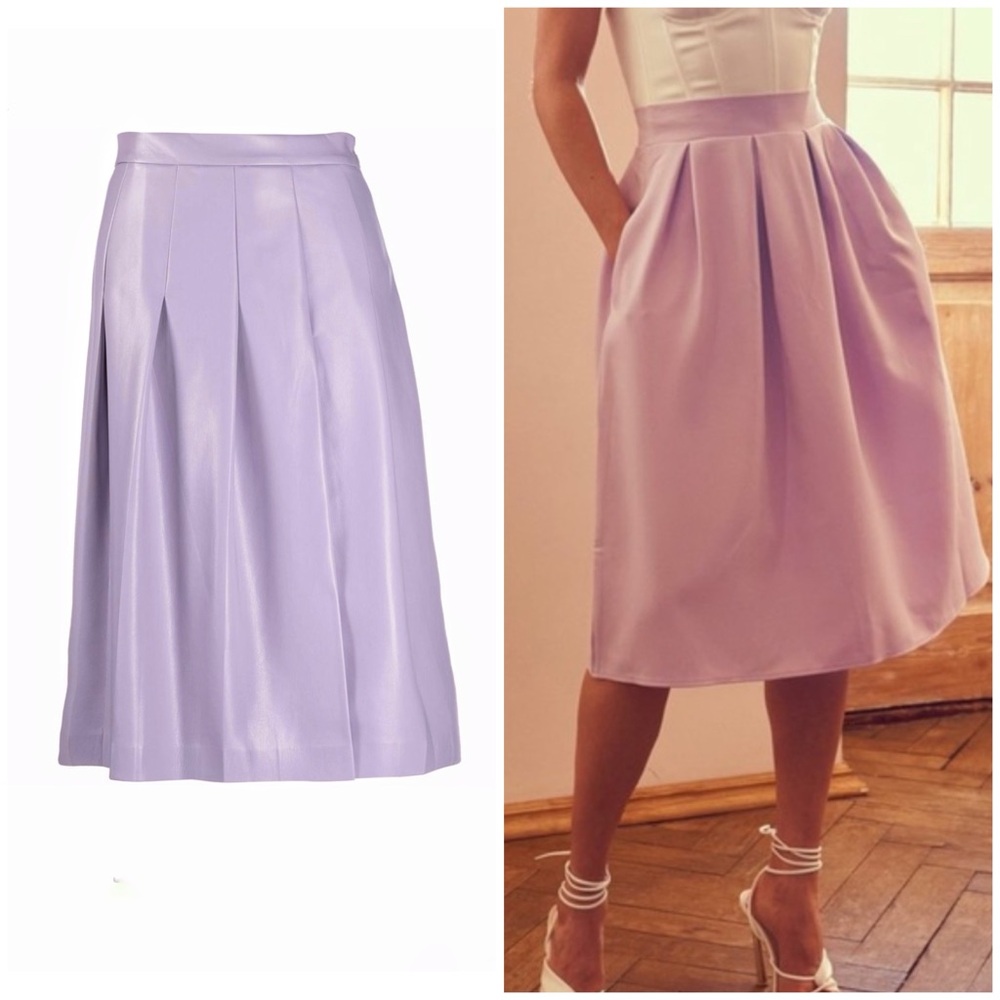 Bod & Christensen Orchid Bloom Leather Pleat Midi Skirt